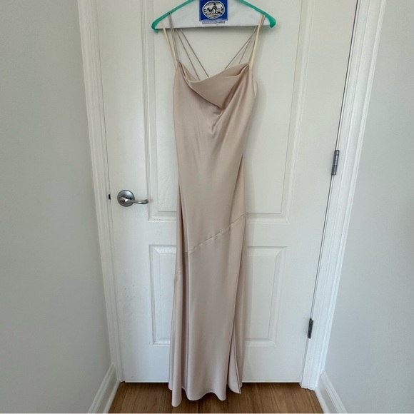 Fame and Partners Floor Length Gown Elyssa Matte Champagne Bridesmaid Dress - Picture 5 of 13